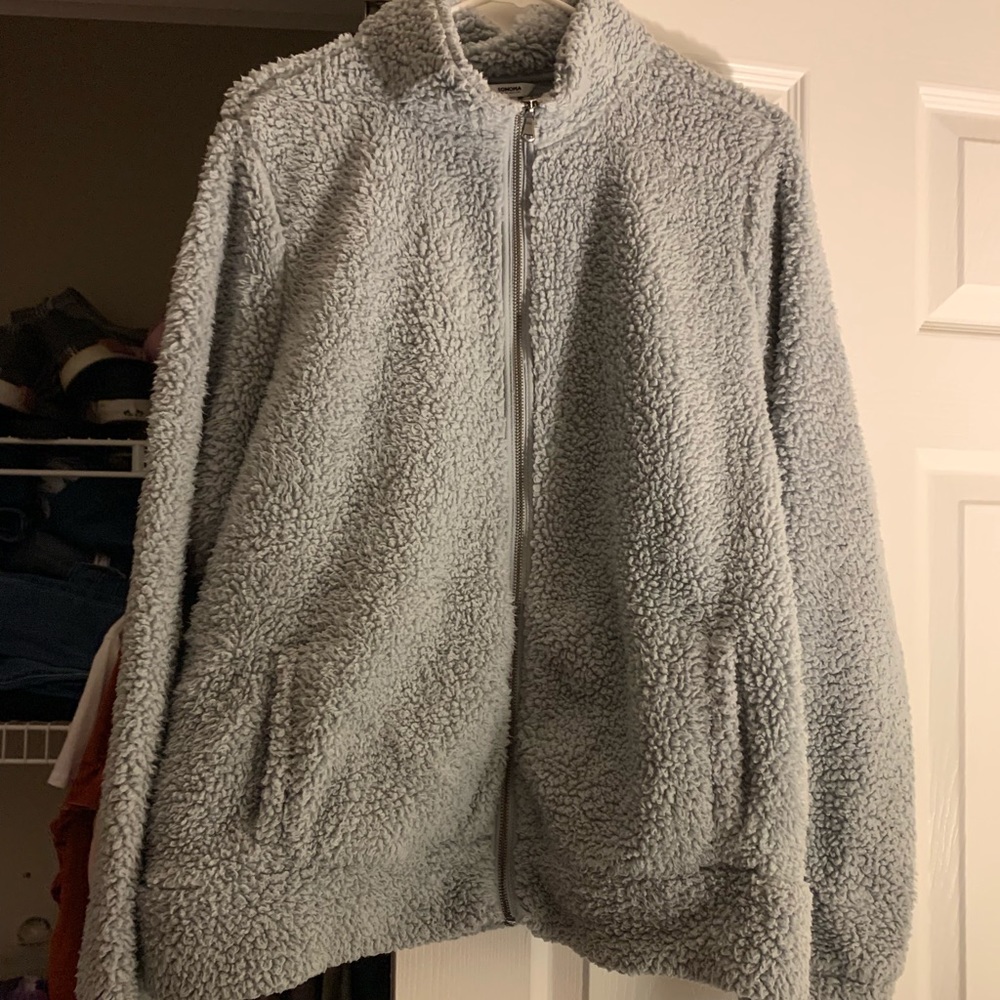 Grey/blue Sherpa, teddy bear zip up jacket